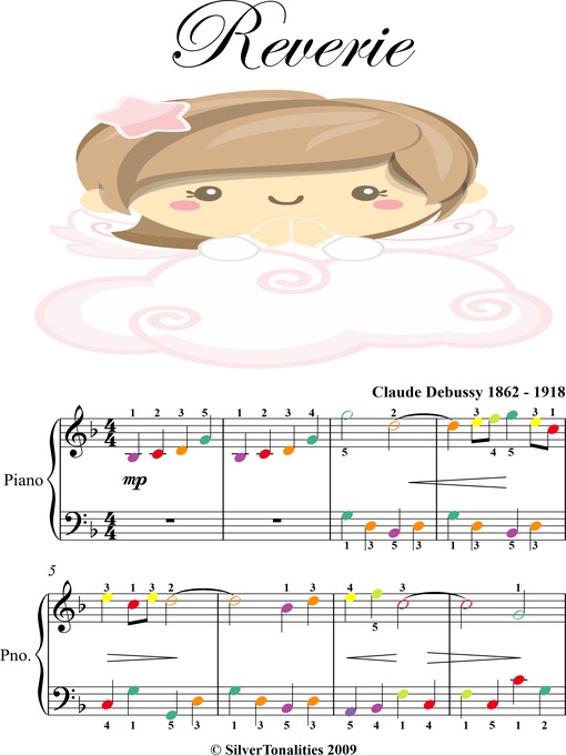 Cover image for Reverie Easy Piano Sheet Music with Colored Notes